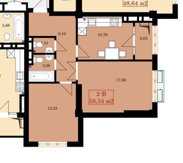 квартира джал псо: 2 комнаты, 58 м², Элитка, 4 этаж, ПСО (под самоотделку)
