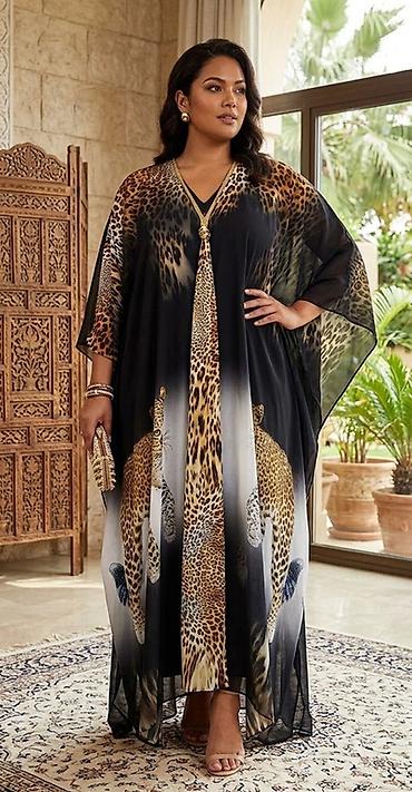 Leopard naxışlı kaftan paltar Boyuk ölçü XL-XXL-XXXL gedir - Üslub
