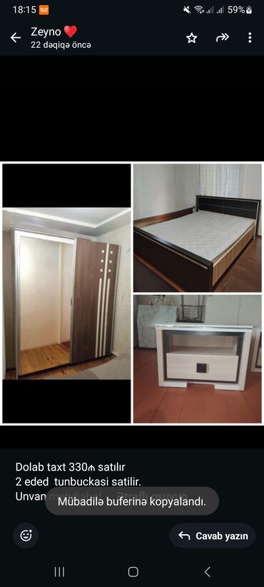 Divanlar: Dolab taxt 330₼ satılır 2 eded tunbuckasi satilir. Unvan mehdiabat