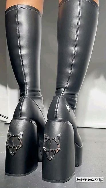 Çəkmələr: Platformalı çəkmələr - Rəng: qara - Material: hamar eko‑dəri — 4