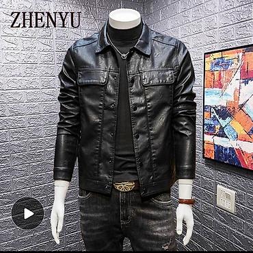 Мужская куртка чёрной экокожи в стиле denim. Посадка универсальная at lalafo.kg Мужская куртка чёрной экокожи в стиле denim. Посадка универсальная