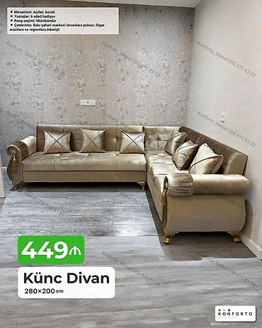 Künc divan – 280×200 sm - Mexanizm: Açılan, bazalı (yataq funksiyalı