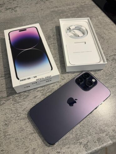 Apple iPhone: IPhone 14 Pro Max, Б/у, 256 ГБ, Deep Purple, Зарядное устройство, Кабель, Коробка