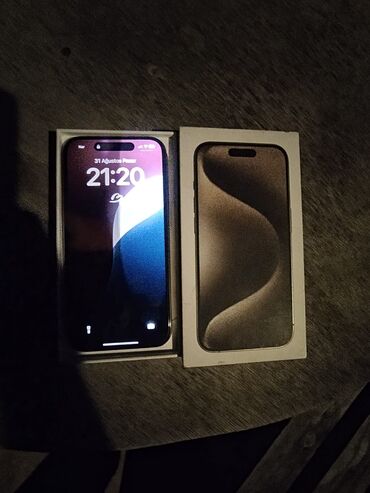 Apple iPhone: IPhone 15 Pro, 128 GB, Natural Titanium, Face ID, Simsiz şarj, Sənədlərlə
