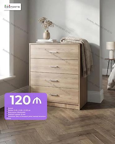 Komod – 3 çekmecəli, ağac teksturalı dizayn - Ölçülər: Dərinlik 40 sm