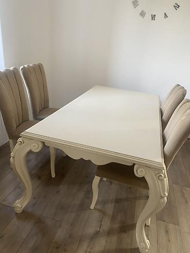 modern stol stul: Klassik üslubda yemək otağı dəsti - Masa: dikdörtqabənzər, krem/ağ — 3