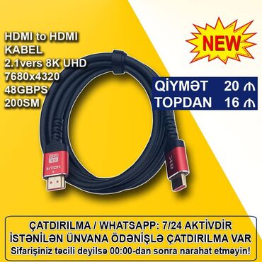 vga hdmi kabel: Kabel "HDMI to HDMI 2.1vers 2m 8K UHD" 🚚Metrolara və ünvana çatdırılma
