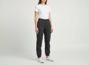 spodnie ze ściągaczem na dole: Material trousers for women, size S