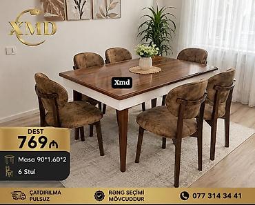 ustullar: Masa və stul dəsti – Xmd - Komplektlər: - Masa 1×2 m + 6 stul - — 7