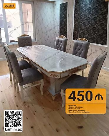 Məhsul: Masa dəsti - Ölçülər: 100 x 200 sm - Stul sayı: 6 ədəd - Rəng