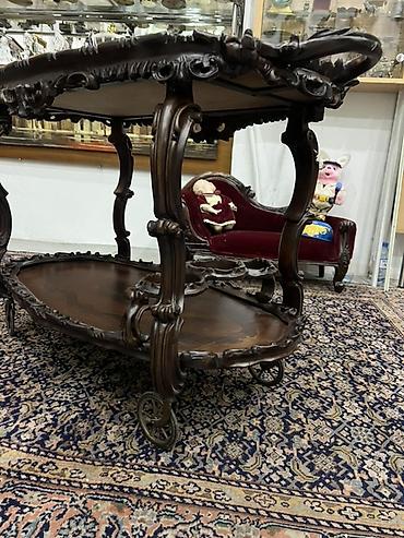 qedimi skaf: Antik üslubda ikimərtəbəli servis/çay arabası - Material: tünd — 4