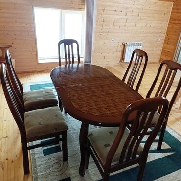 açilan stol: Qonaq otağı üçün, İşlənmiş, Açılan, Oval masa, 6 stul, Azərbaycan