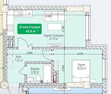 недвижимость в бишкеке квартиры: 2 комнаты, 45 м², Элитка, 2 этаж, ПСО (под самоотделку)