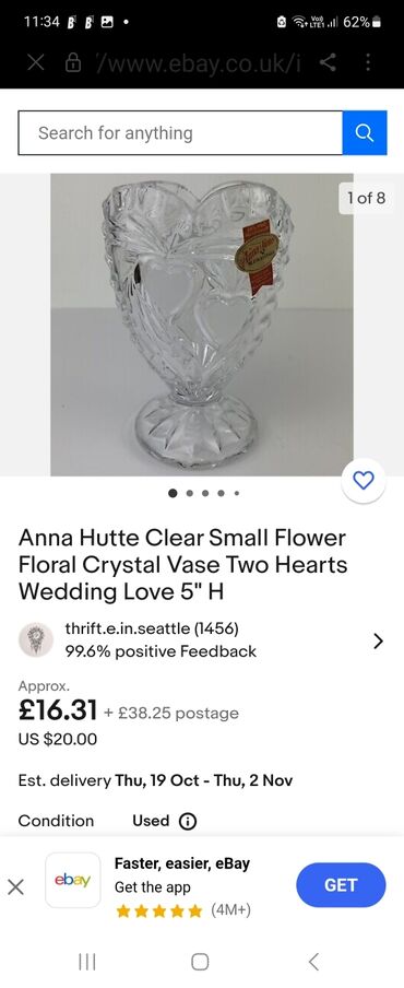 Ostali kućni dekor: Vaza nova rucni rad Anna Huite. kristal,led,brusen kristal. 70te — 16