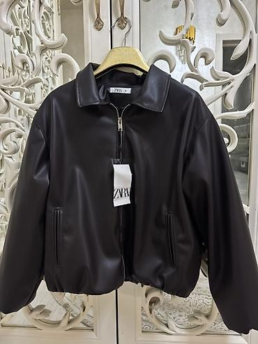 pull bear: ZARA кожанка-бомбер новое. Темно-коричневого цвета — 2