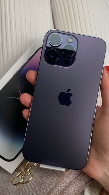 Apple iPhone: IPhone 14 Pro, Б/у, 256 ГБ, Deep Purple, Защитное стекло, Чехол, Коробка, 90 %