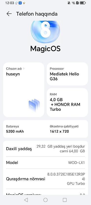 honor magic 6 qiymeti: Honor 64 GB, rəng - Qara, İki sim kartlı — 3