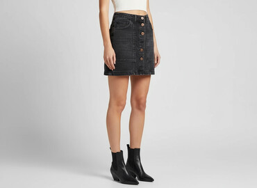 spódnice jeansowe czarne wysoki stan: Stradivarius, Спідниця жіноча, розмір 2XS