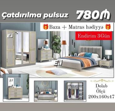 çarpayı kredit: *Yataq dəsti 780Azn💥 Baza + Matras hədiyyə🤩* ✔️Rəng seçimi var *Şəhər