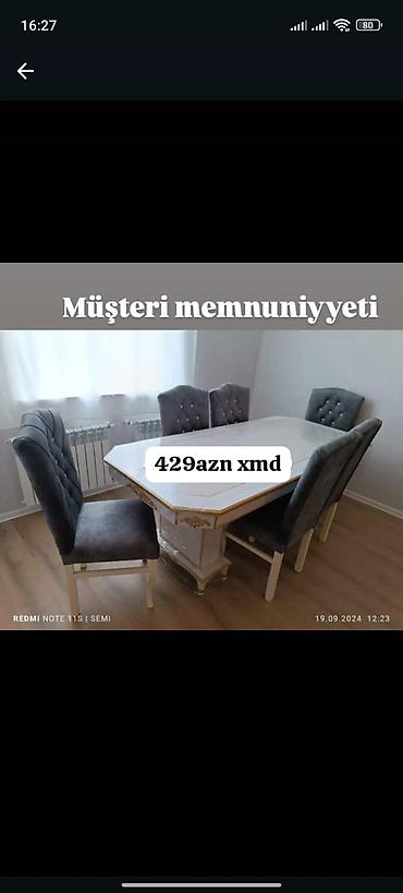 mebel stul: Qonaq otağı üçün, Yeni, Açılmayan, Dördbucaq masa, 6 stul — 1