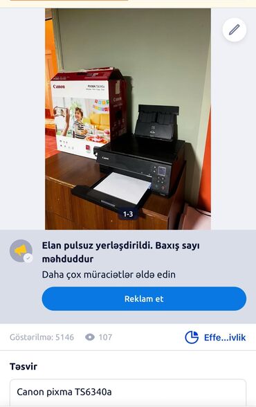 planse: Canon Pixma TS6340a modeli qara rəngdə çoxfunksiyalı printerdir. Bu