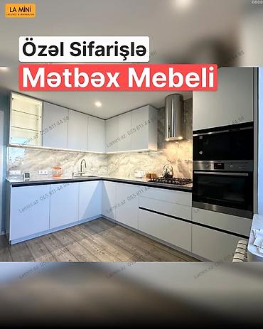 Özəl sifarişlə mətbəx mebeli - Dizayn: L formada, minimalistik və