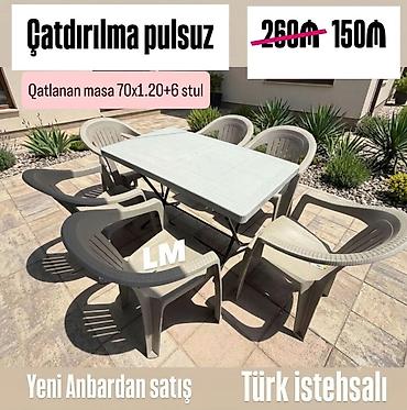 plastik stol stul satilir: Yeni Plastik masa dəsti📌 Qatlanan masa+6 STUL 📌 Qiymət: 149₼ — 2