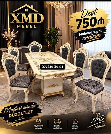 XMD Mebel – Zövqlü Yemək Dəsti - Dəst: Masa + 6 stul - Rəng və üslub lalafo.az -da XMD Mebel – Zövqlü Yemək Dəsti - Dəst: Masa + 6 stul - Rəng və üslub