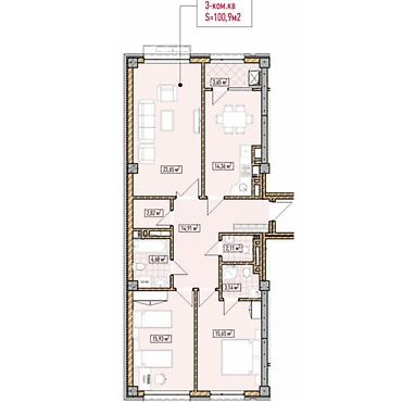 3 квартиры: Строится, Элитка, 3 комнаты, 100 м² — 1