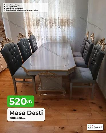 plastik stullar: Klassik üslubda yemək otağı üçün Masa Dəsti - Ölçü: 100×200 sm masa - — 1