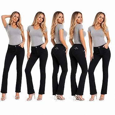 exit denim: Ženske crne pantalone sa blagim zvonom - Kroj: slim kroz butine sa — 1