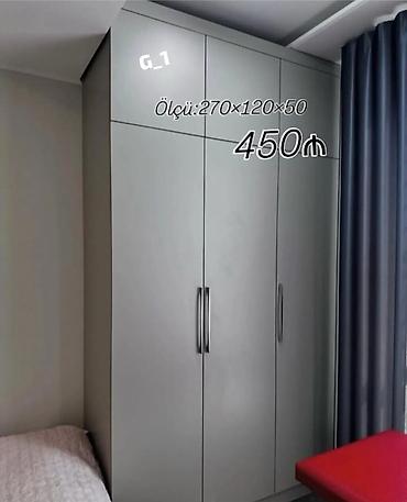 taxta dolab: Model: G_1 üçqapılı dolab - Rəng: boz, minimalist dizayn - Ölçü: 270 — 1