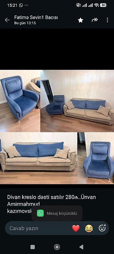Divan kreslo dəsti satılır 280₼. Ünvan Amirmahmud