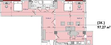 Продажа квартир: 3 комнаты, 96 м², Элитка, 13 этаж, Готовая ПСО (под самоотделку) — 2