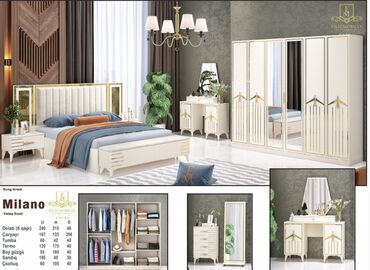 истикбал мебель в баку: Двуспальная кровать, Шкаф, Трюмо, 2 тумбы, Турция, Новый