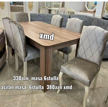 Qonaq otağı üçün, Yeni, Açılan, Dördbucaq masa, 6 stul