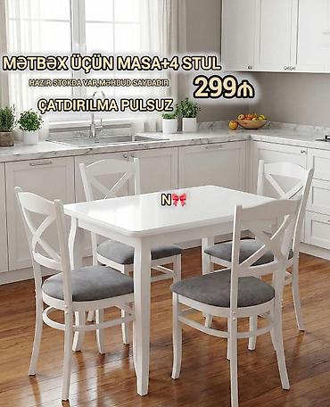 taxta stol stullar: Kvadrat masa, Mətbəx üçün, 4 nəfər — 1