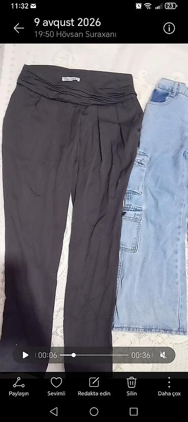 klasik şalvar modelleri: Kargo ciblikli cins şalvarlar dəsti - Material: cins (denim) - — 5