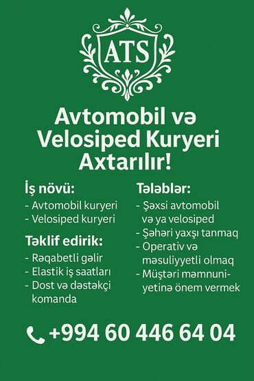 Такси, логистика, доставка: ATS şirkəti avtomobil və ya velosiped kuryerləri axtarır