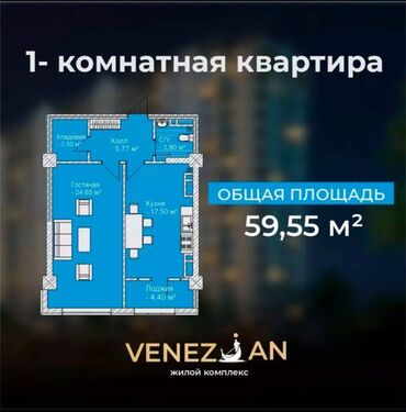 1ком квартира куплю: 1 комната, 59 м², Элитка, 4 этаж, ПСО (под самоотделку)