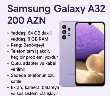 Çaydanlar: Samsung Galaxy A32, 64 GB, rəng - Bənövşəyi