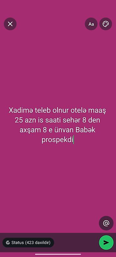 otelde xadime: Xadimə tələb olunur, Gündəlik ödəniş — 1