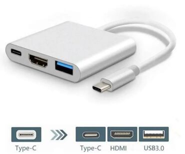 Другие аксессуары для компьютеров и ноутбуков: Переходник для MacBook и ПК с 3-мя разъёмами: HDMI, USB 3.0 и type-c