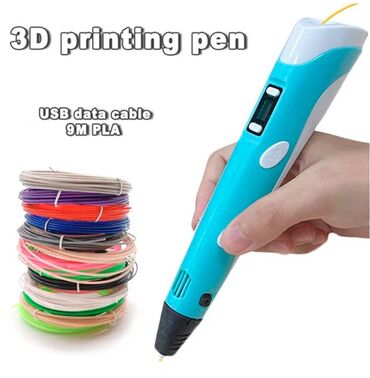 pletene plave cizmice: Nova 3D olovka sa USB kablom i 9 m strune PLA u tri boje. Olovka ima
