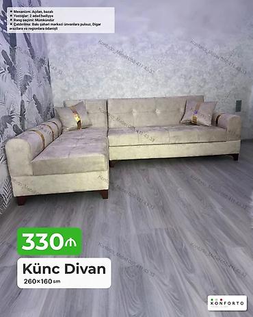 Диваны: Künc divan – 260×160 sm - Mexanizm: açılan, bazalı (yataq funksiyası — 1