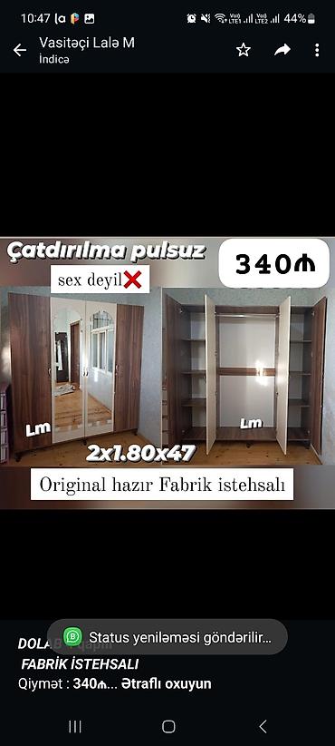 *_dolab_* *4 qapılı* _*fabri̇k i̇stehsali*_ qiymət : *340₼* ölçü