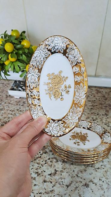 Süfrə qab-qacağı: Boşqablar, 6 ədədli dəst, rəng - Qızılı, Farfor, Çexiya — 7
