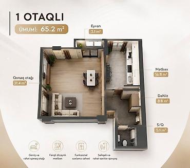 caravan satisi: 8-ci mikrorayon, 2 otaqlı, Yeni tikili, m. Azadlıq Prospekti, 65 kv. m — 5