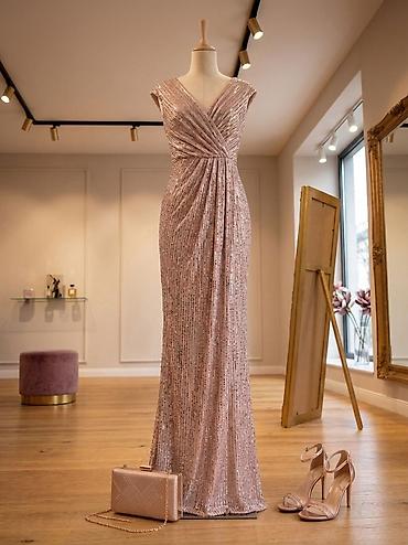 haljina za bal: Elegantna duga večernja haljina u boji šampanjca/rose gold, potpuno — 1