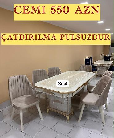 Masa və oturacaq dəstləri: Yemək otağı üçün dəstlər 1) Klassik dizaynlı masa + 6 stul - Krem — 15